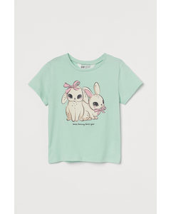 Printed T-shirt Light Green/rabbits