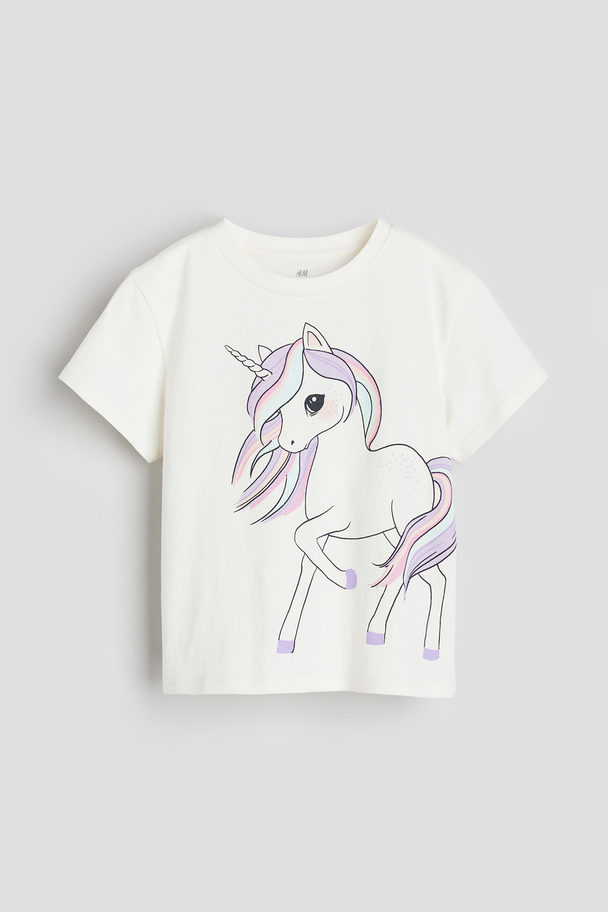 H&M Printed T-shirt White/unicorn