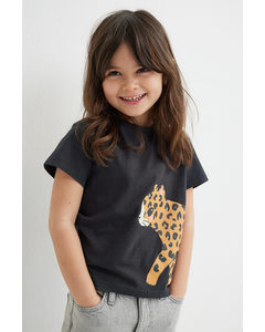 T-shirt Med Tryck Mörkgrå/leopard