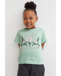 T-shirt Med Tryk Lysegrøn/blomster