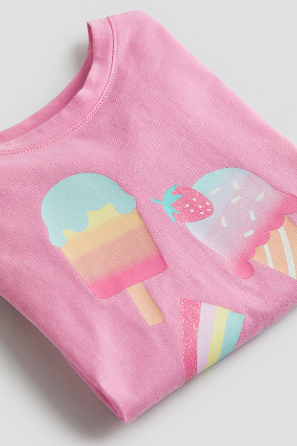 H&M Printed T-shirt Pink/ice Cream
