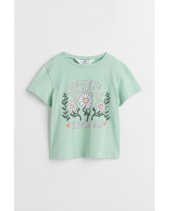 T-shirt Med Tryk Lysegrøn/blomster