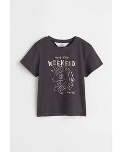 T-shirt Med Tryk Mørkegrå/enhjørning