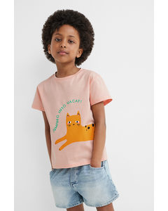 Printed T-shirt Apricot/cat