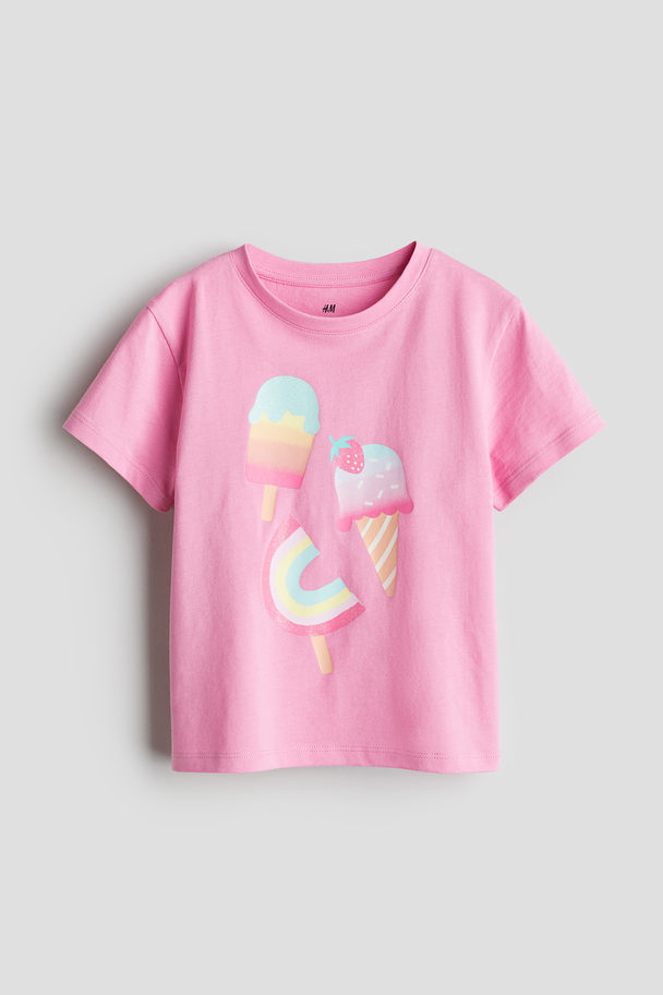 H&M T-shirt Med Tryk Rosa/is