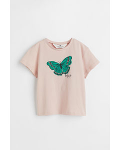 T-shirt Med Tryk Lys Rosa/sommerfugl