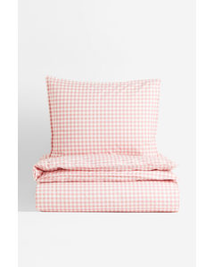 Gemusterte Bettwäsche für Einzelbetten Rosa/Gingham-Karo