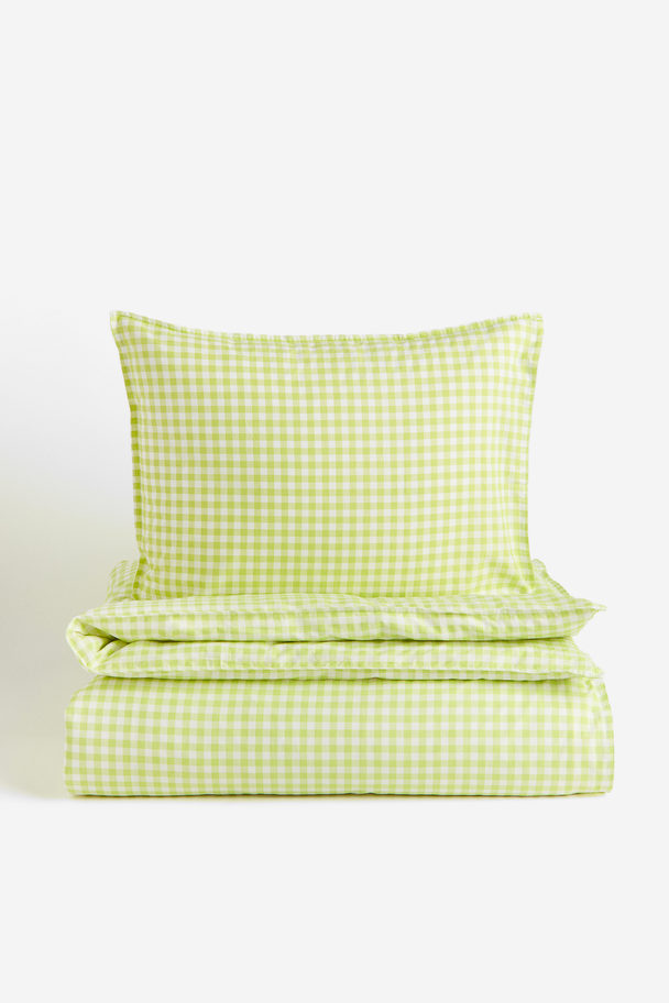 H&M HOME Patterned Single Duvet Cover Set Lime Green/gingham-checked