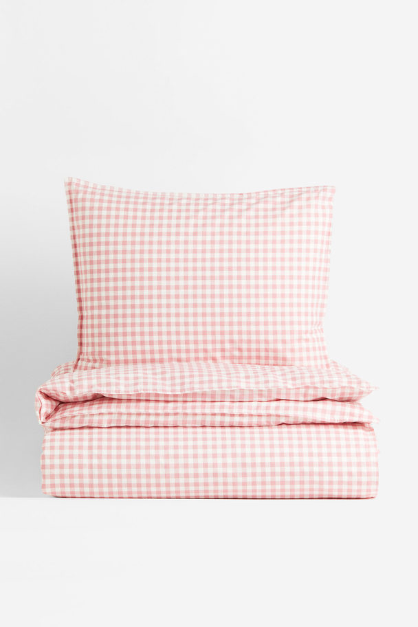 H&M HOME Patterned Single Duvet Cover Set Pink/gingham-checked