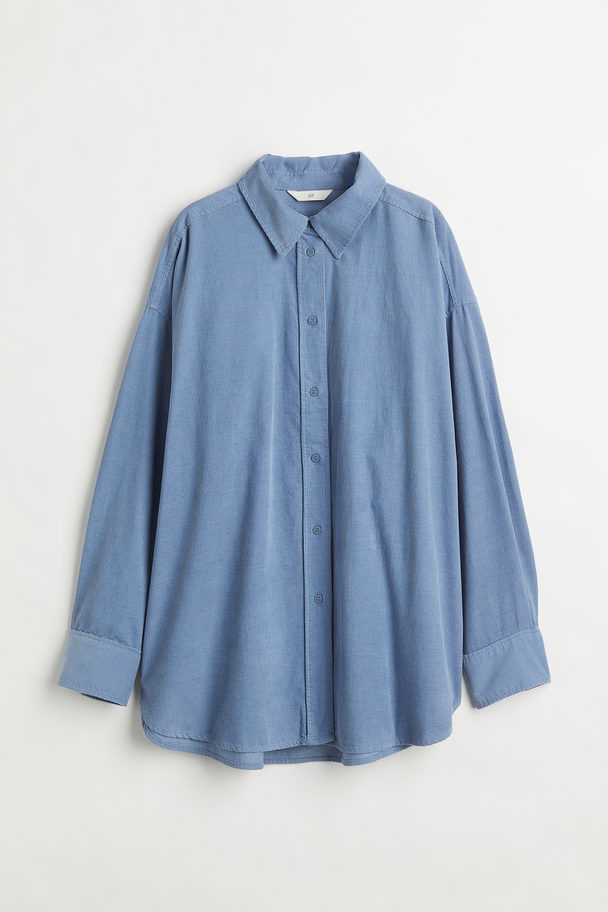 H&M Oversized Corduroy Overhemdblouse Blauw