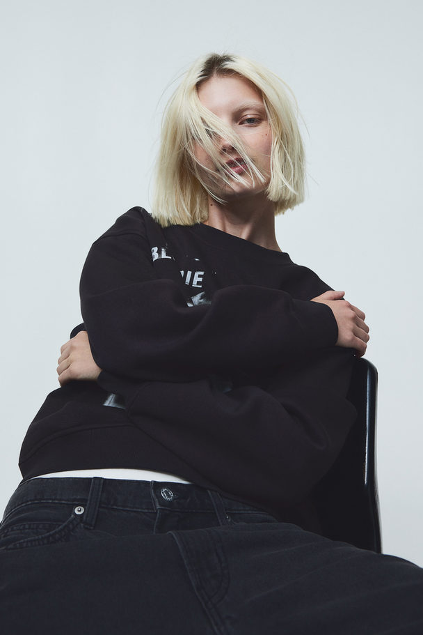 H&M Sweatshirt Med Trykk Sort/blondie