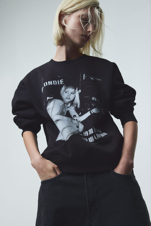 H&M Sweatshirt Med Trykk Sort/blondie
