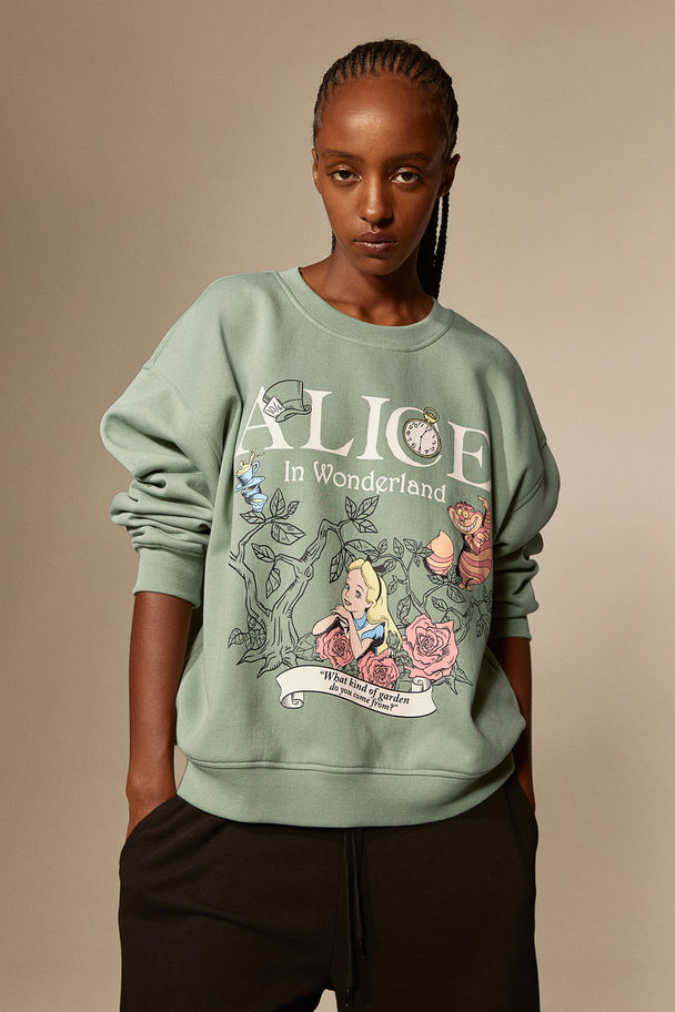 H&M Sweater Met Print Groen/alice In Wonderland