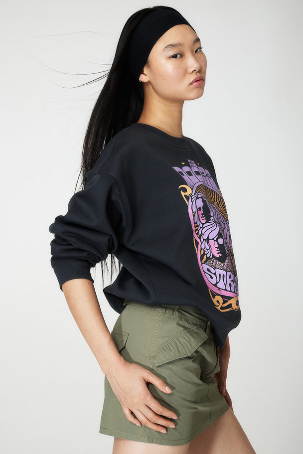 H&M Sweater Met Print Donkergrijs/the Doors