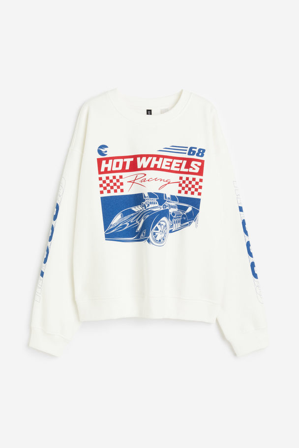 H&M Sweatshirt Med Tryck Crèmevit/hot Wheels