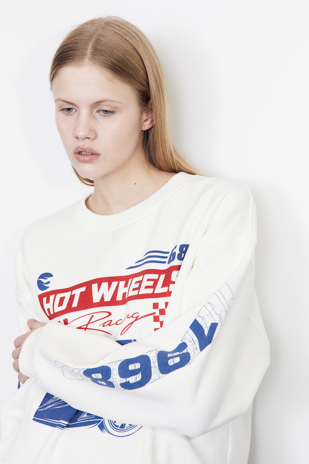H&M Sweatshirt Med Tryk Creme/hot Wheels