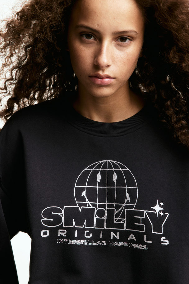 H&M Sweatshirt Med Tryk Mørkegrå/smiley®