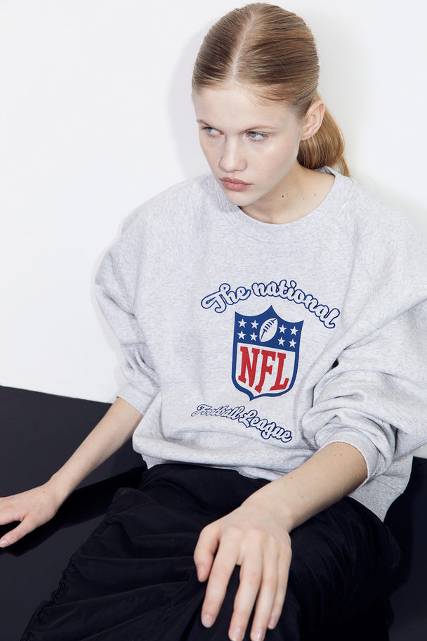 H&M Sweatshirt Med Tryk Lysegråmeleret/nfl