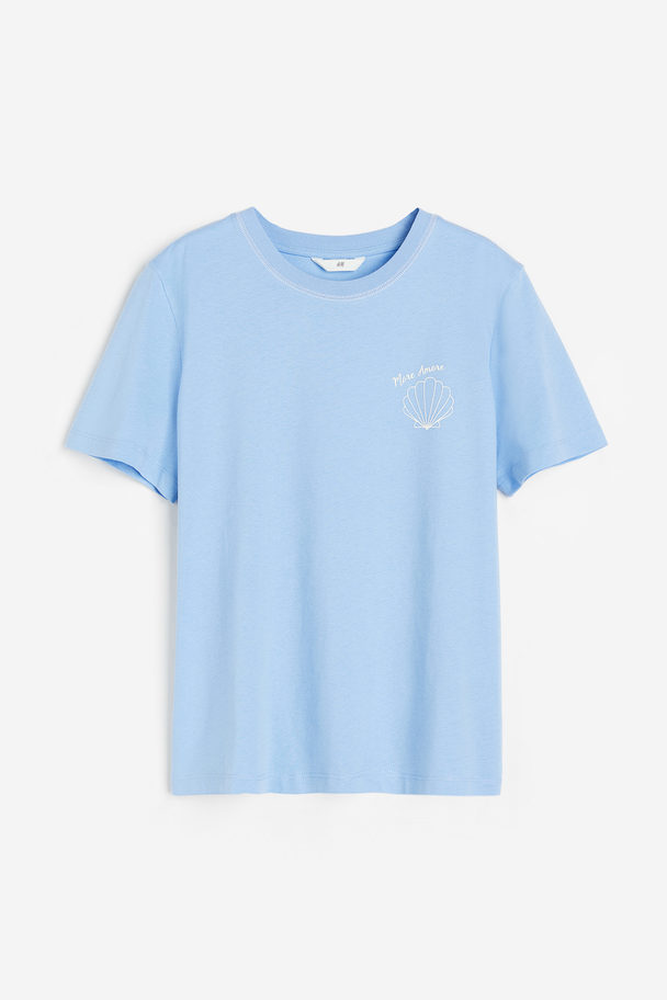 H&M T-shirt I Bomull Ljusblå/amore