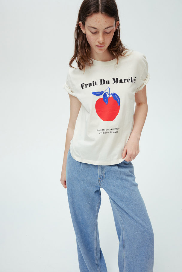 H&M T-Shirt aus Baumwolle Weiß/Fruit Du Marché