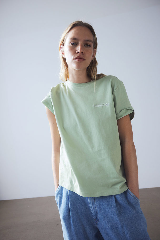 H&M Cotton T-shirt Light Green/voilà L'été