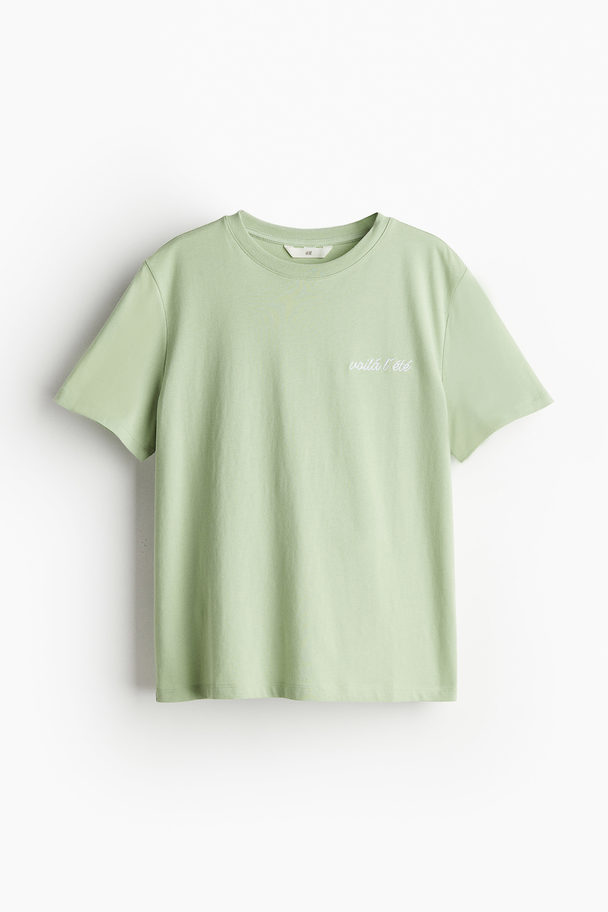 H&M Cotton T-shirt Light Green/voilà L'été