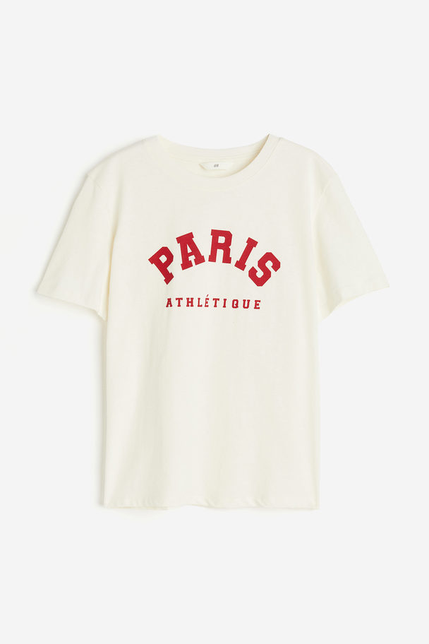 H&M T-Shirt aus Baumwolle Cremefarben/Paris