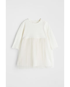 Tulle-skirt Jersey Dress White