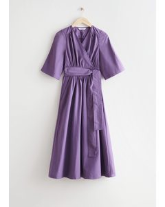 Voluminous Midi Wrap Dress Purple