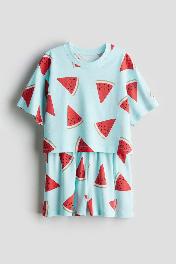 H&M Cotton Jersey Pyjamas Turquoise/watermelons