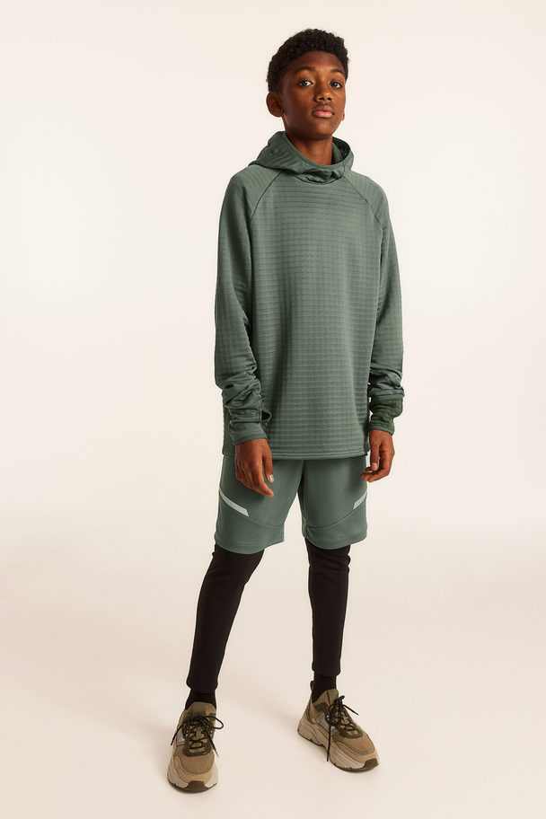 H&M Warm Sports Tights With Shorts Dark Khaki Green/black