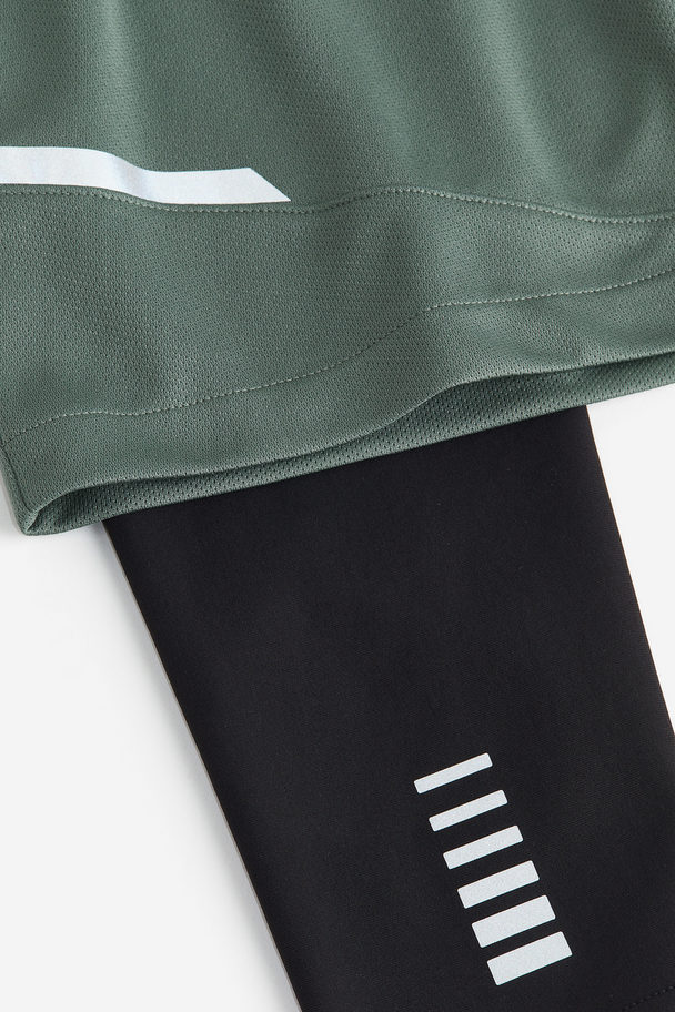H&M Warm Sports Tights With Shorts Dark Khaki Green/black