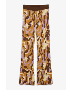 Patterned Knit Flare Trousers Brown, Abstract Pattern