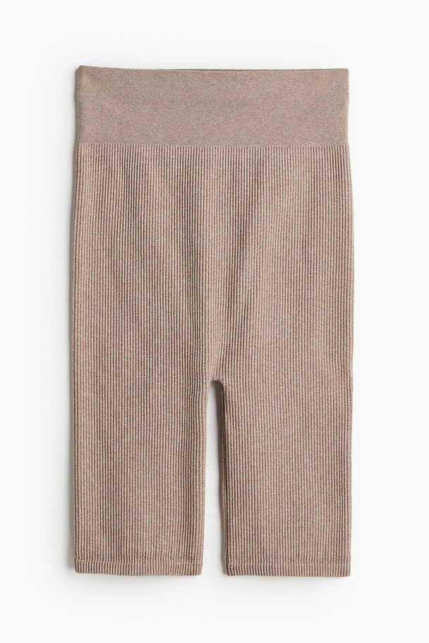 H&M Mama Seamless Ribbed Cycling Shorts Beige Marl