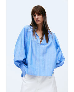 Balloon-sleeved Blouse Blue/striped