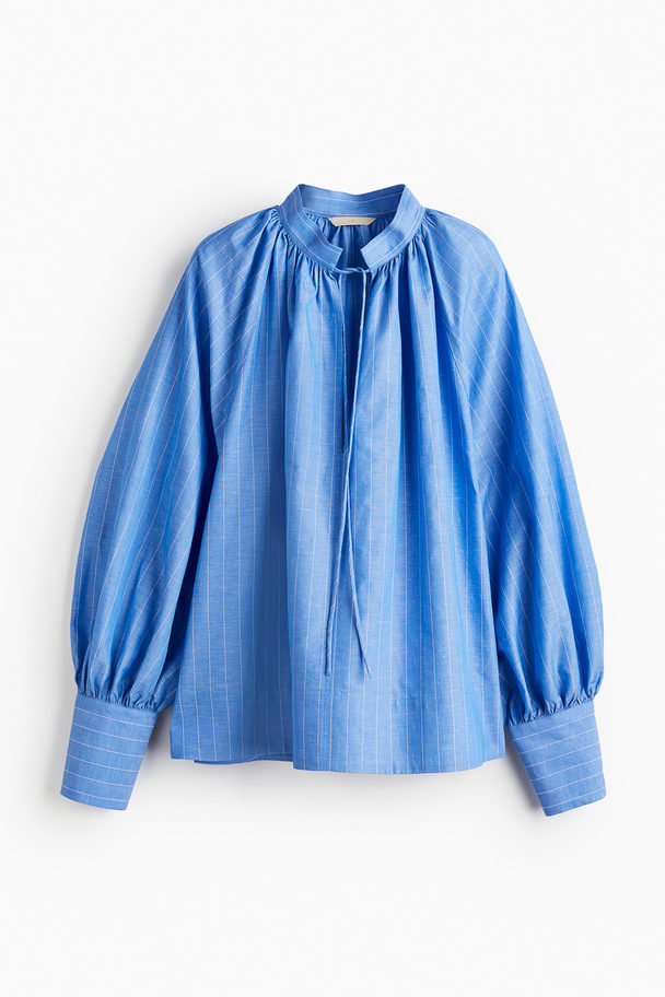 H&M Bluse mit Ballonärmeln Blau/Gestreift