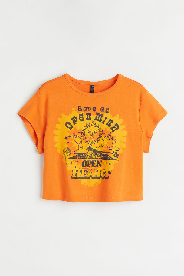 H&M Kurzes Shirt mit Print Orange/Open mind