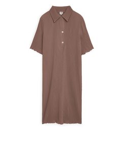 Pleated Short Sleeve Dress Brown