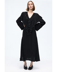 Flounce-trimmed Viscose Dress Black
