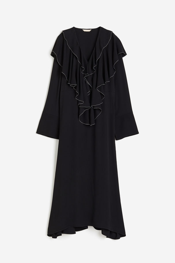 H&M Flounce-trimmed Viscose Dress Black
