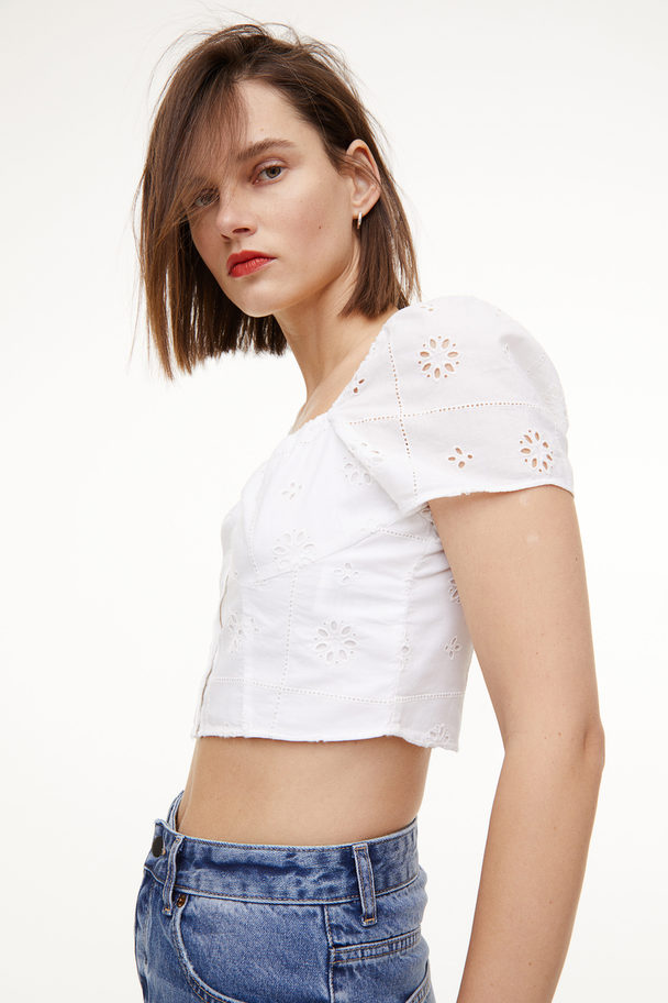 H&M Broderie Anglaise Top White