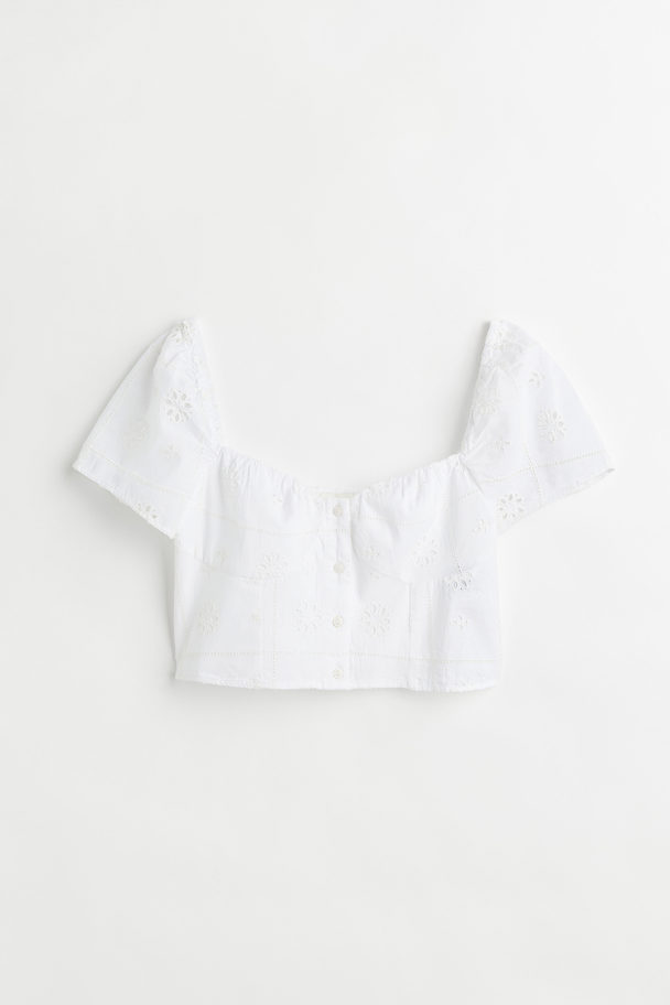 H&M Top I Broderie Anglaise Hvid