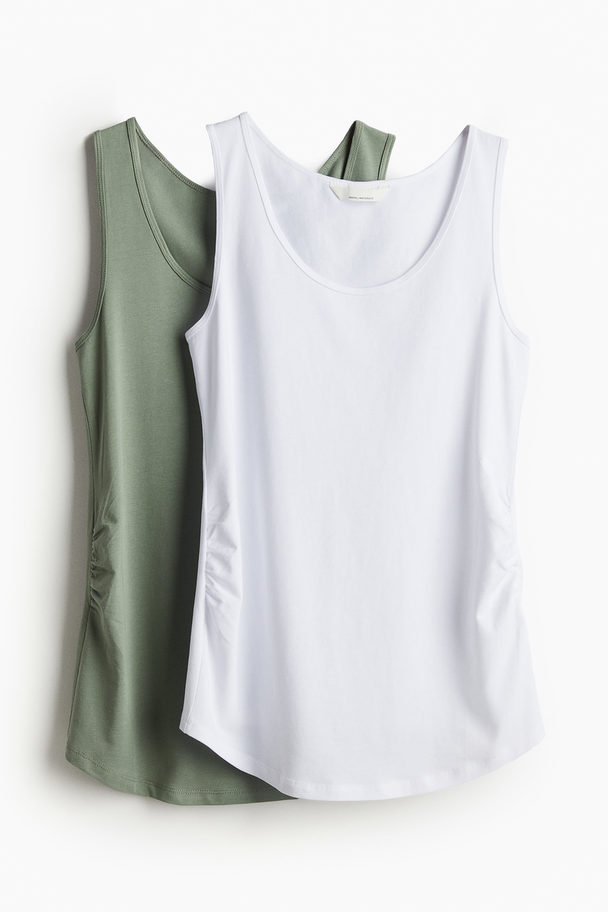 H&M Mama 2-pack Singlet I Bomull Kakigrønn/hvit