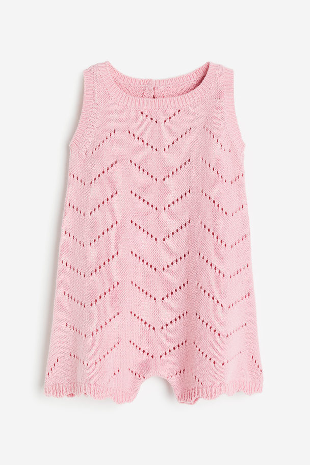 H&M Pointelle-knit Romper Suit Light Pink