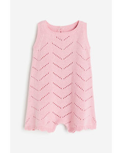 Pointelle-knit Romper Suit Light Pink