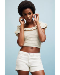 Flounce-trimmed Cropped Top Cream