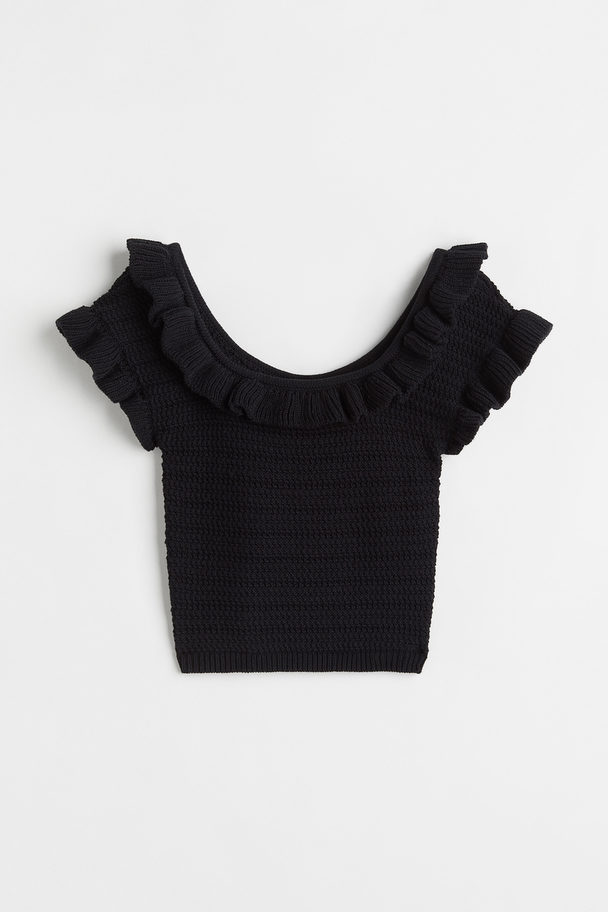 H&M Flounce-trimmed Cropped Top Black