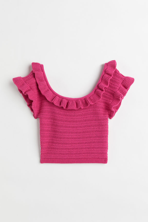 H&M Flounce-trimmed Cropped Top Cerise