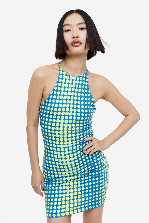 H&M Fitted Dress Turquoise/green Spotted