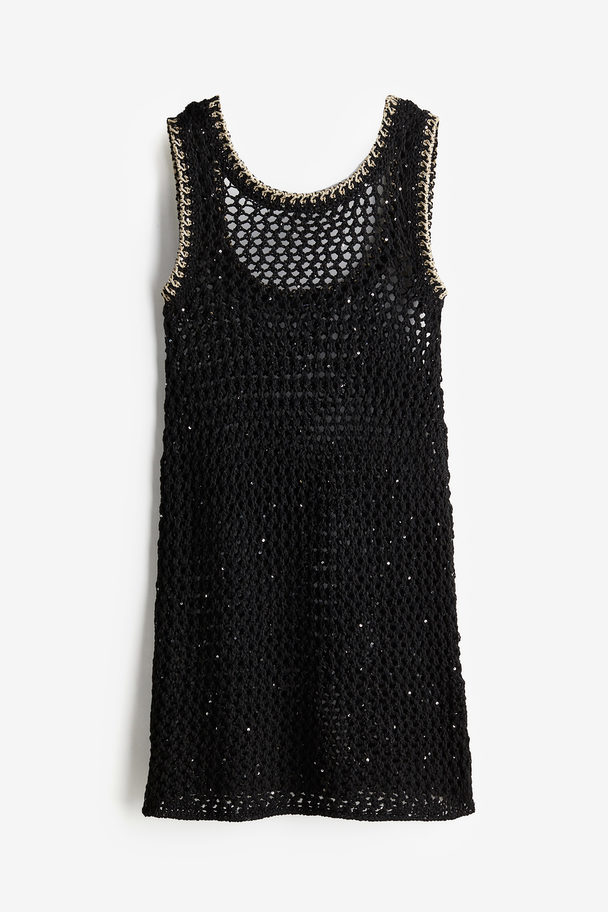 H&M Sequined Crochet-look Mini Dress Black